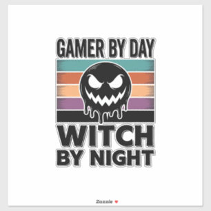 Gamer By Day Witch By Night Retro Halloween Design