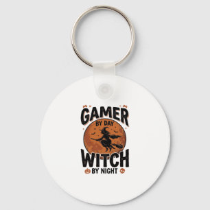 Gamer By Day Witch By Night Vintage Gaming Design_ Keychain