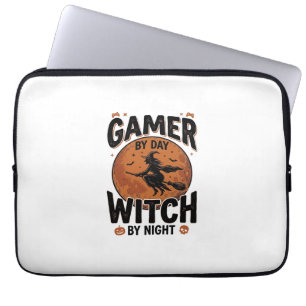 Gamer By Day Witch By Night Vintage Gaming Design_ Laptop Sleeve