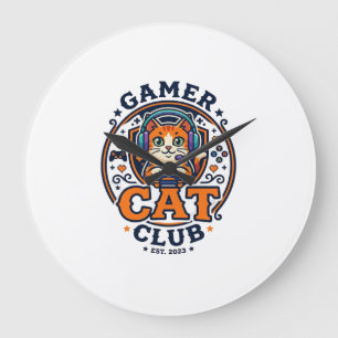 Gamer Cat Cat Mom Gift Idea - Gamer Cat Club_1 Large Clock