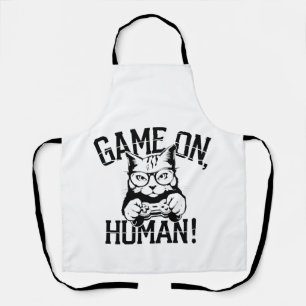 Gamer Cat Design Game On Human - Cute Funny Cat Apron
