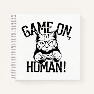 Gamer Cat Design Game On Human - Cute Funny Cat  Notebook