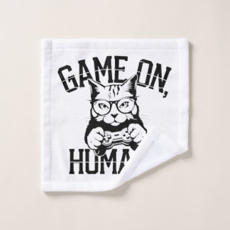 Gamer Cat Design Game On Human - Cute Funny Cat Wash Cloth
