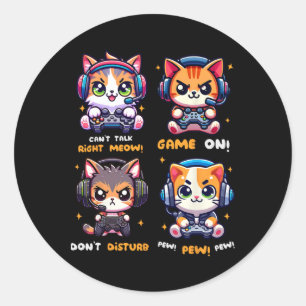 Gamer Cat Funny Gaming Video Games Pew Boys Girls  Classic Round Sticker