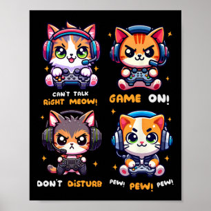 Gamer Cat Funny Gaming Video Games Pew Boys Girls  Poster