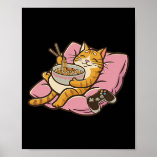 Gamer Cat Ramen Kawaii Gaming Japanese Women Girls Poster
