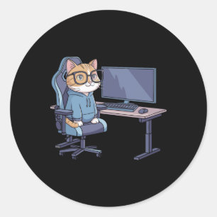 Gamer Cat Squad Funny Meme 1  Classic Round Sticker