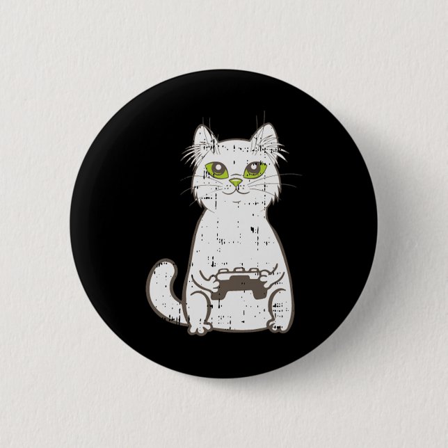 Gamer Cat Video Game Controller Cute Gaming Geek G 2 Inch Round Button (Front)