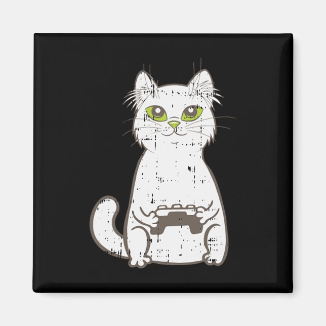 Gamer Cat Video Game Controller Cute Gaming Geek G Magnet (Front)