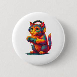 Gamer Cat Video Games Boys Teen Men Girls Funny 2 Inch Round Button