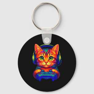 Gamer Cat Video Games Boys Teen Men Girls Funny Ca Keychain