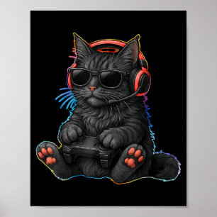 Gamer Cat Video Games Boys Teen Men Girls Funny Ga Poster