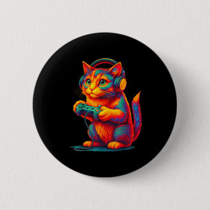 Gamer Cat Video Games Boys Teen Men Girls Funny Gi 2 Inch Round Button