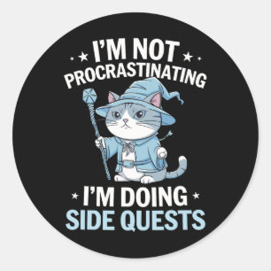 Gamer Cats Side Quest Procrastinating Nerdy Tablet Classic Round Sticker