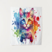 Gamer Chat Delight : Tapisserie couleur aquarelle