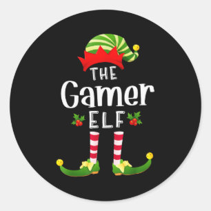 Gamer Christmas Elf Matching Pajama X-mas Party Classic Round Sticker