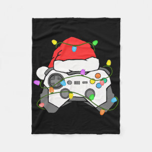Gamer Christmas Gaming Santa Hat Video Game Contro Fleece Blanket