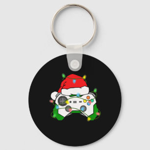 Gamer Christmas Gaming Santa Hat Video Game Contro Keychain