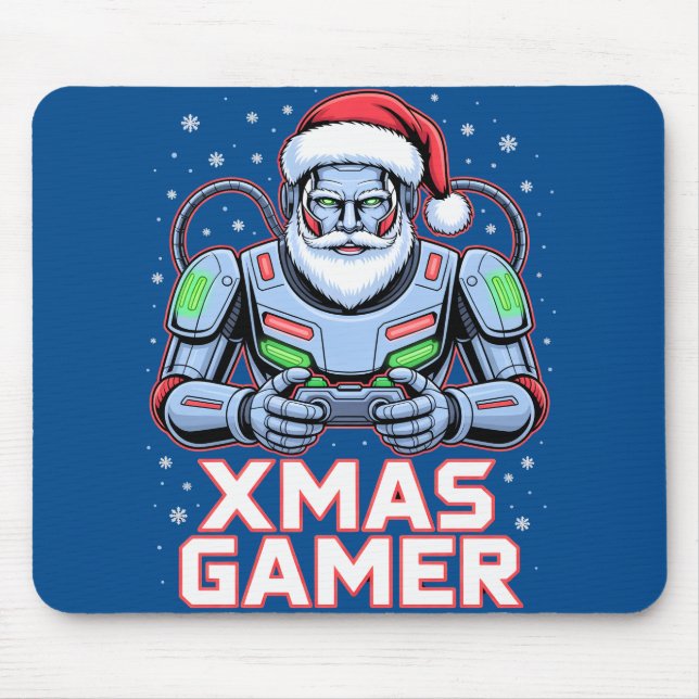 Gamer Christmas Gifts Cyber Santa Robot Xmas Gamer Mouse Pad (Front)