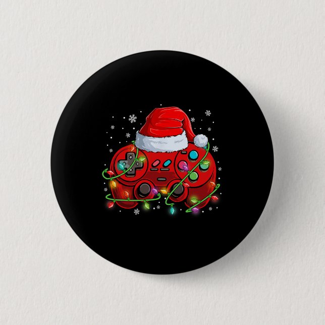 Gamer Christmas Video Game Santa Hat Lights Gaming 2 Inch Round Button (Front)