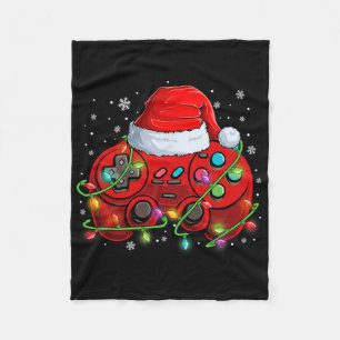 Gamer Christmas Video Game Santa Hat Lights Gaming Fleece Blanket