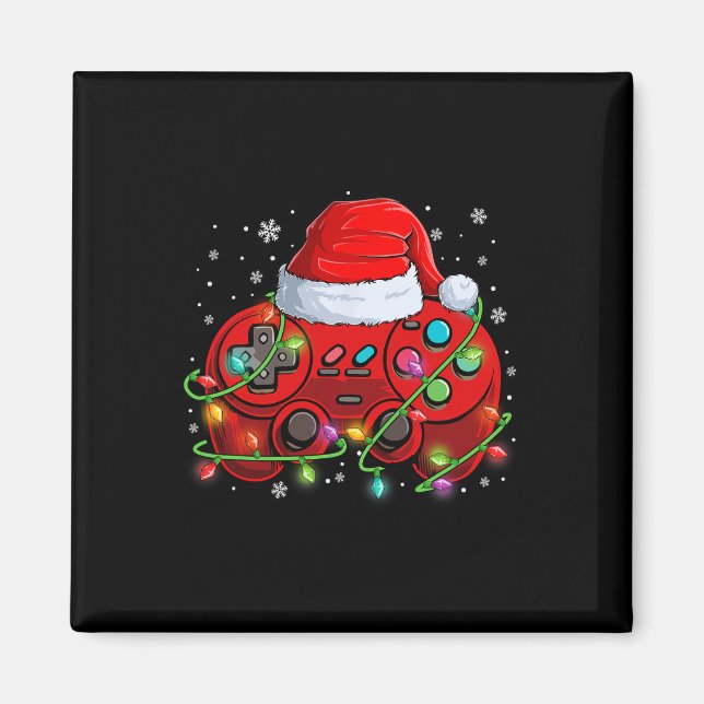 Gamer Christmas Video Game Santa Hat Lights Gaming Magnet (Front)