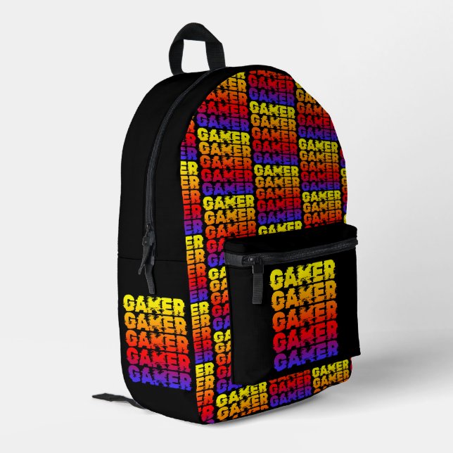 Gamer Colourful Typography Gaming Printed Backpack (Back Corner Left)