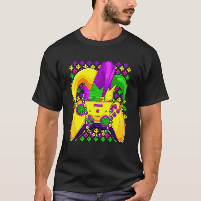 Gamer Controller And Mardi Gras Video Game Gamer A T-Shirt (Front)