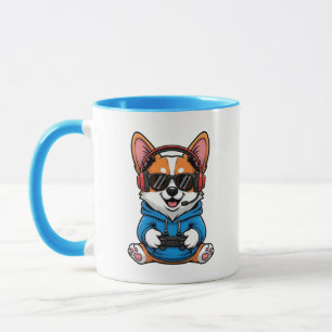 Gamer Corgi in Hoodie with Headset and Controller  Mug