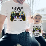 Gamer Dad Est Date Gaming Father Child Matching T-Shirt<br><div class="desc">Customizable design "gamer dad" with the established date for matching outfits for a father and a child with a faux neon retro gaming controller.</div>