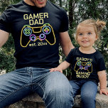 Gamer Dad Est Date Gaming Father Child Matching T-Shirt<br><div class="desc">Customizable design "gamer dad" with the established date for matching outfits for a father and a child with a faux neon retro gaming controller. Find a matching child's design "daddy's gaming buddy" in my collection "daddy and me matching designs".</div>
