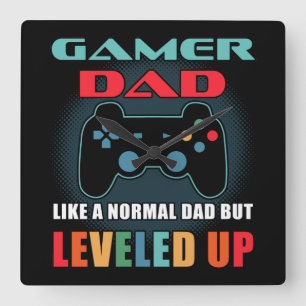 Gamer Dad Gift Normal Dad Levelled Up Fathers Day Square Wall Clock