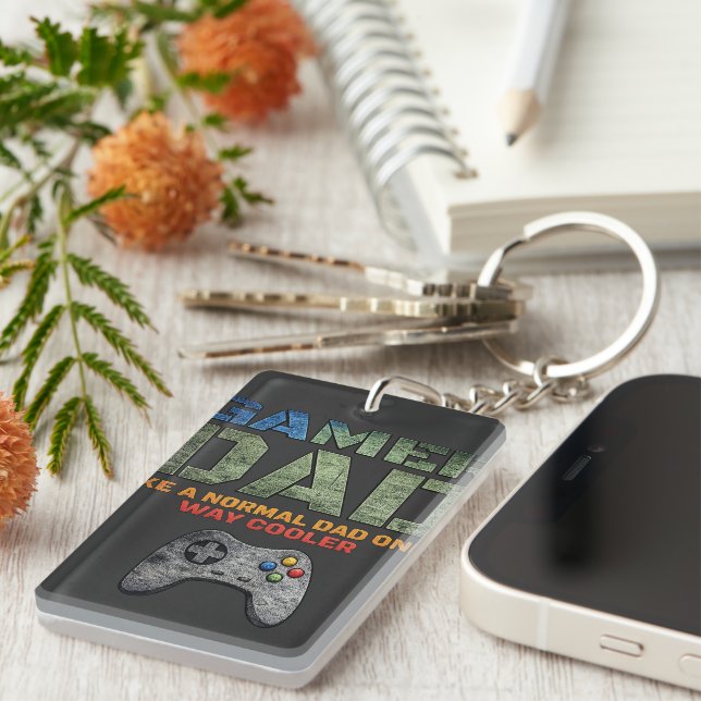 Gamer Dad Like A Normal Dad Only Way Cooler Retro Keychain (Front Right)
