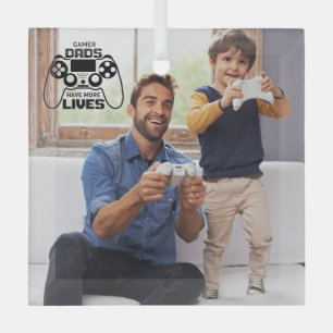 Gamer Dads Fathers Day Custom Photo Glass Ornament