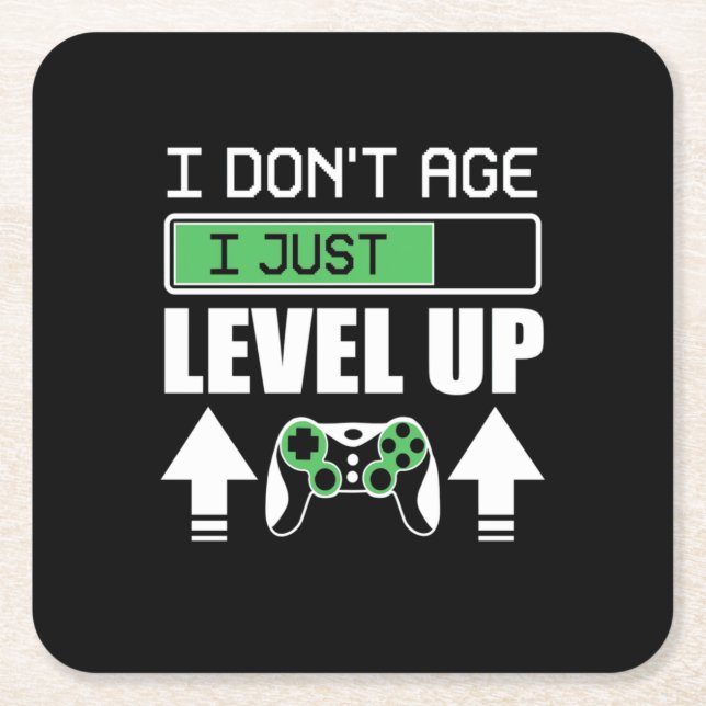 Gamer Do Not Age I Just Level Up Square Paper Coaster (Front)