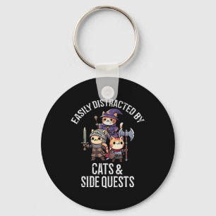 Gamer Easily Distracted By Cats Side Quests Men Bo Keychain