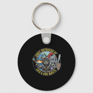 Gamer Easily Distracted By Cats Side Quests Rpg Ca Keychain