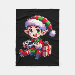 Gamer Elf Christmas Gaming Xmas Kids Boys  Fleece Blanket