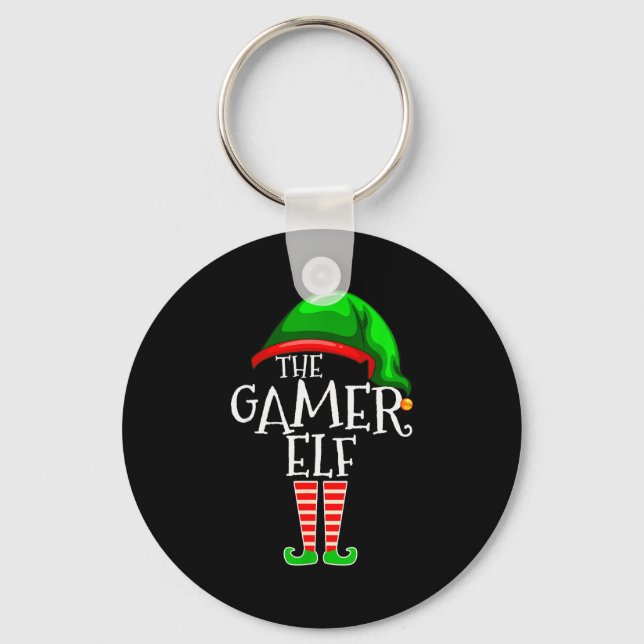 Gamer Elf Family Matching Group Christmas Video Ga Keychain (Front)