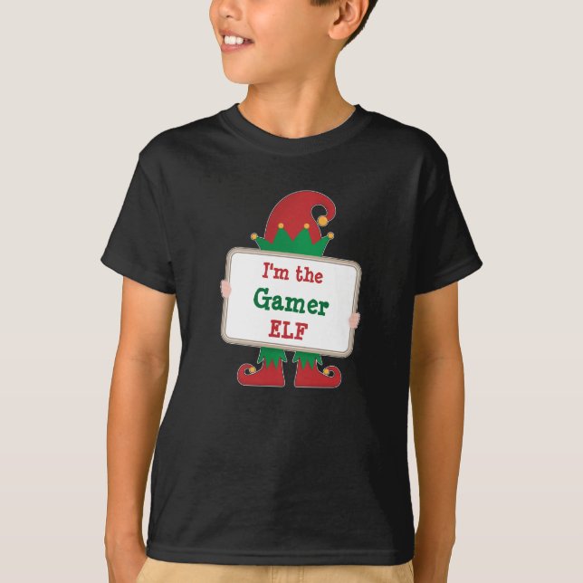 Gamer Elf | Personalized Christmas Elf Kids T-Shirt (Front)