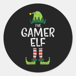 Gamer Elf Xmas Christmas Family Boys Men Kids Classic Round Sticker