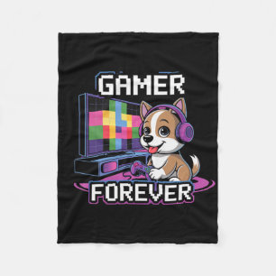 Gamer Forever – Cute Dog With Headset And Console Fleece Blanket