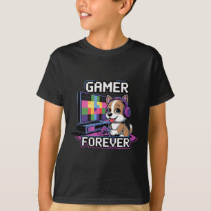 Gamer Forever – Cute Dog With Headset And Console T-Shirt
