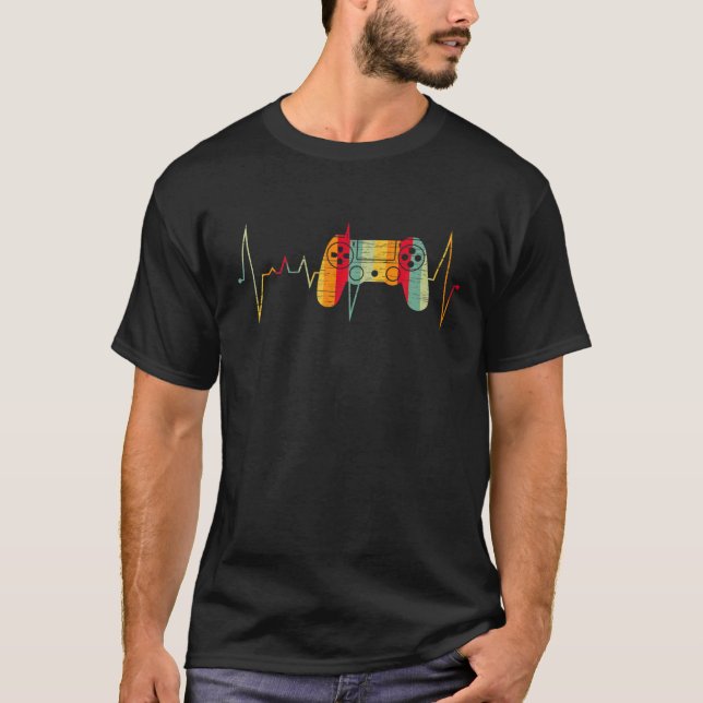 Gamer Game Heartbeat Vintage Gift Tee (Front)