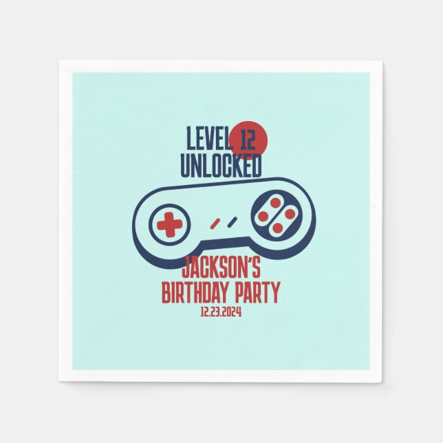 Gamer Gaming Level Unlocked Video Games Birthday Napkin (Front)