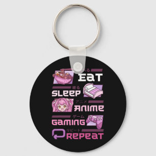 Gamer Gaming Video Games Funny Eat Sleep Anime Gam Keychain