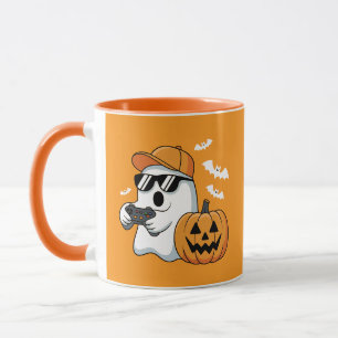 Gamer Ghost Pumpkin Controller Halloween Cool Mug