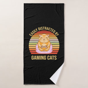 Gamer Gift Easily Distracted By Gaming Cats Bath Towel