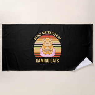 Gamer Gift   Easily Distracted By Gaming Cats Beach Towel