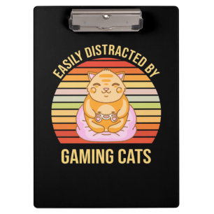 Gamer Gift   Easily Distracted By Gaming Cats Clipboard